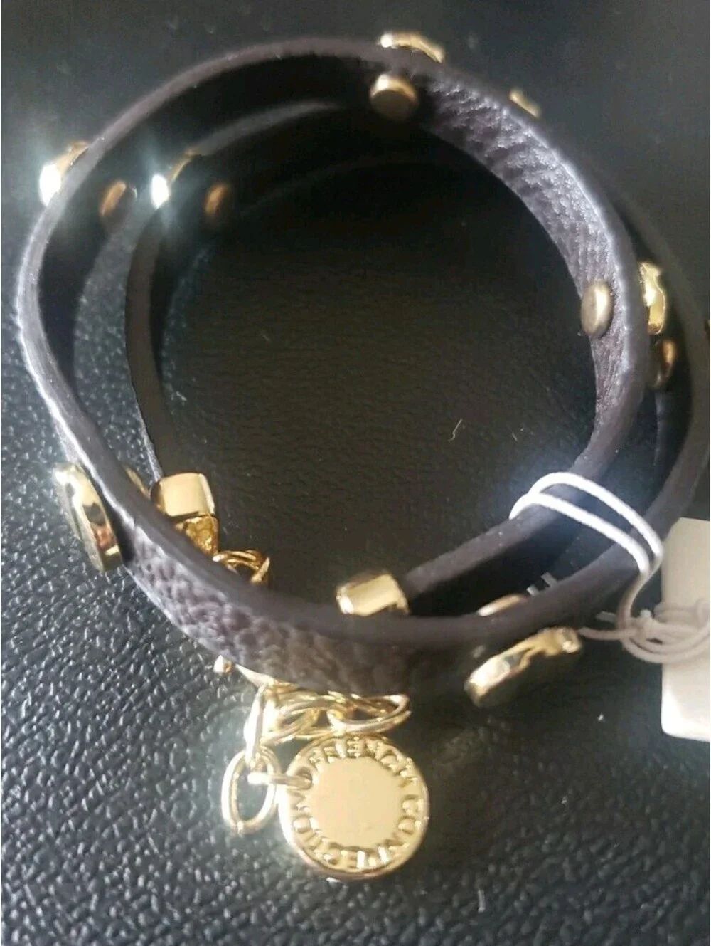 French Connection Faux Leather double Wrap Bracelet Brown Gold Tone NWT